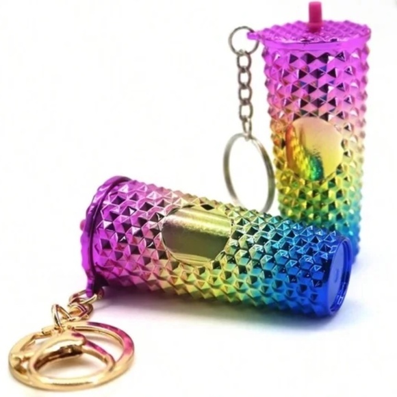 🎁Ombré Colorful Diamond Textured Coffee Cup Keychain/Bag Charm (One Charm) - Picture 1 of 2